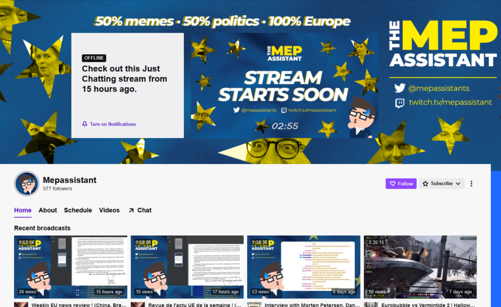 The Mepassistant, a Twitch channel about the European Union